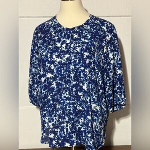 NYDJ 3X blue & white 100% poly 3/4 length sleeve top 1/4 button 29”L 27” P2P